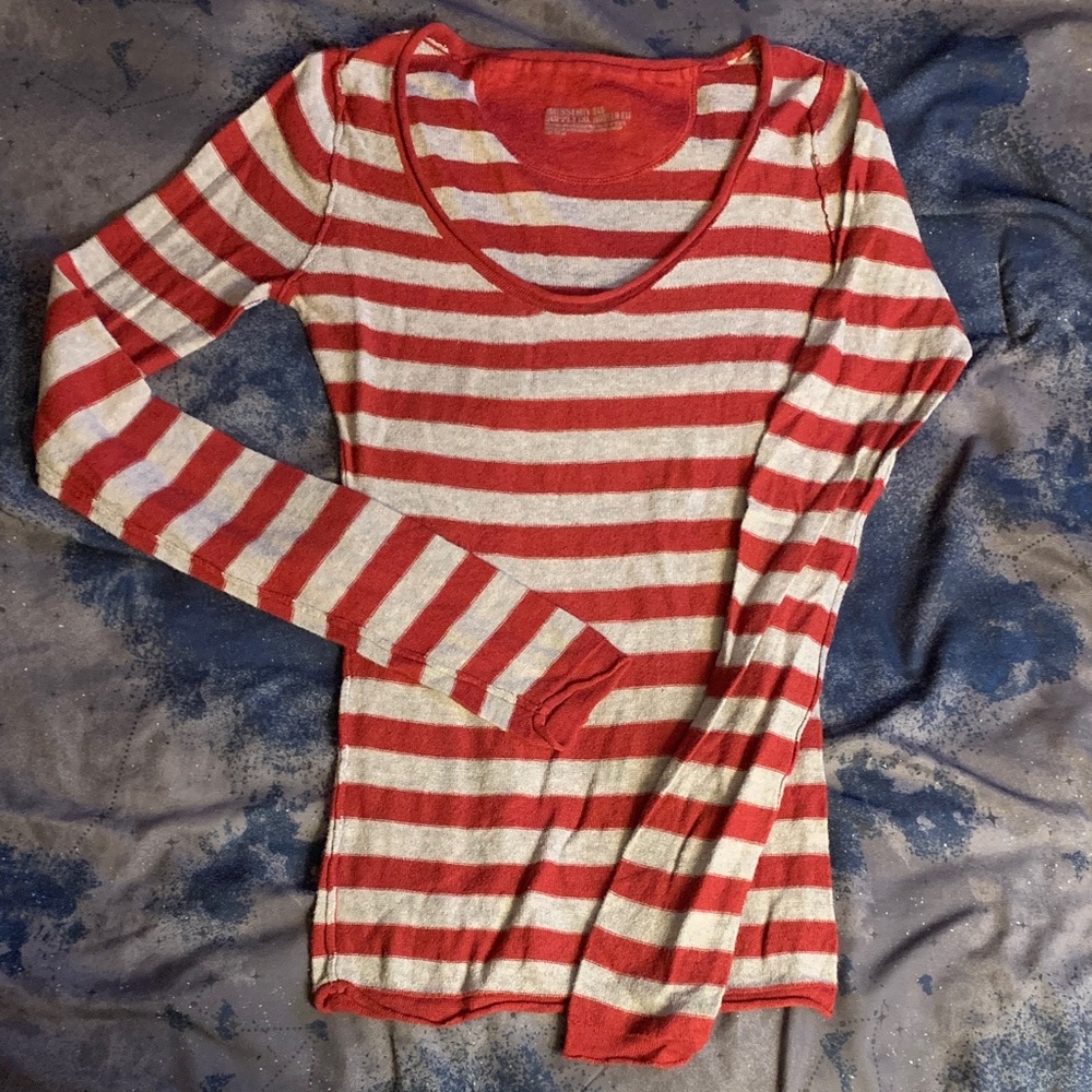 Mossimo Supply Co. Red and White Striped Long Sleeve Tee